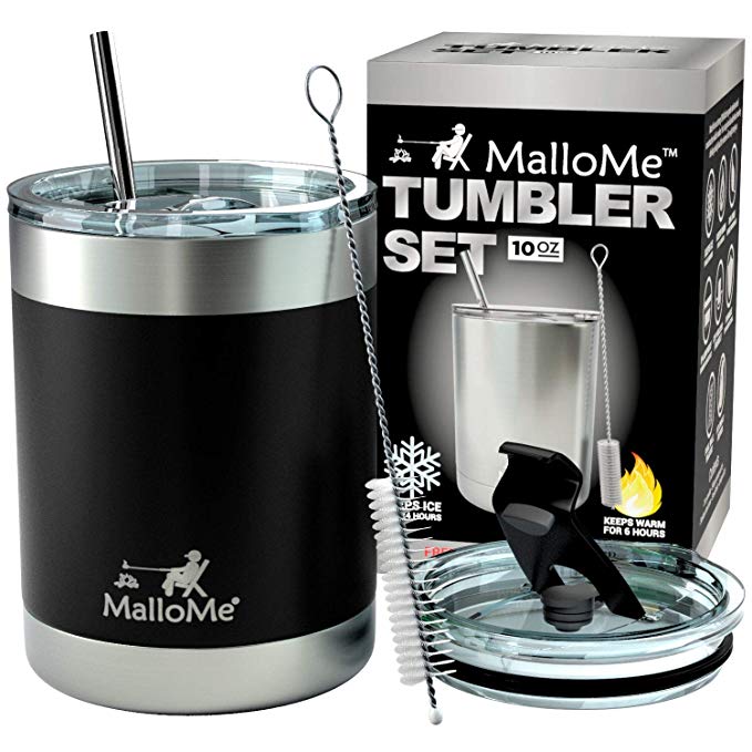 MalloMe Stainless Steel Vacuum Insulated 5-Piece Tumbler Set, Black 10 oz