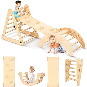 YOLEO Triangle d'escalade, Plegable 3 Piezas Montessori Climbing Frame con Rampa y Arco Balancín, Robusto y Divertido Parque Infantil y Gimnasio para Niños Pequeños 1-6 años