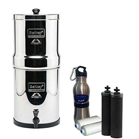 Royal Berkey Water Filter 3 Gallon System Bundle: 2 Black BB9 Filters, 2 Fluoride PF2 Filters, 1 Stainless Steel Water Bottle