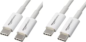 Amazon Basics USB-C to USB-C 2.0 Fast Charger Cable, 480Mbps Speed, USB-IF Certified, for Apple iPhone 15, iPad, Samsung Galaxy, Tablets, Laptops, 6 Foot, White (Pack of 2)