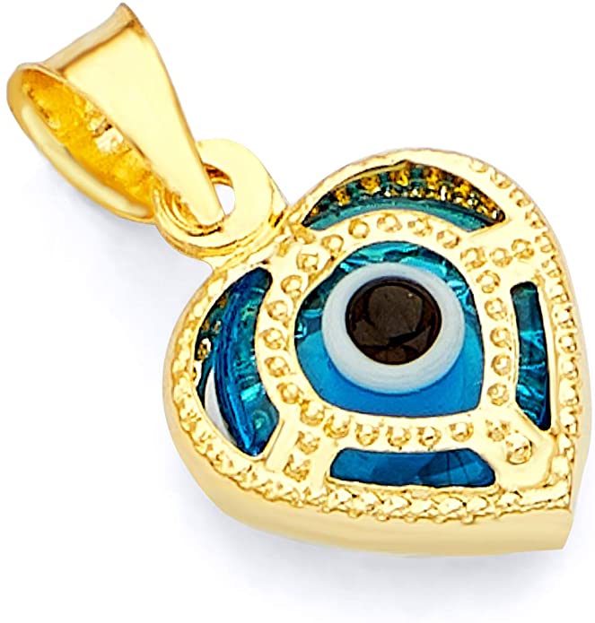 14k REAL Yellow Gold Evil Eye Hamsa Heart Charm Pendant - 5 Different Design Available