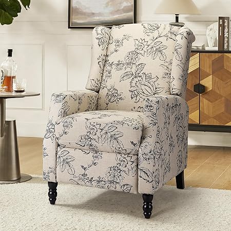 HULALA HOME Wingback Recliner Chair, Traditional Push Back Recliner Single Sofa Chair with Solid Wood Legs, Modern Lounge Armchair for Living Room, Comfy Upholstered Accent Reclining Chair, Indigo