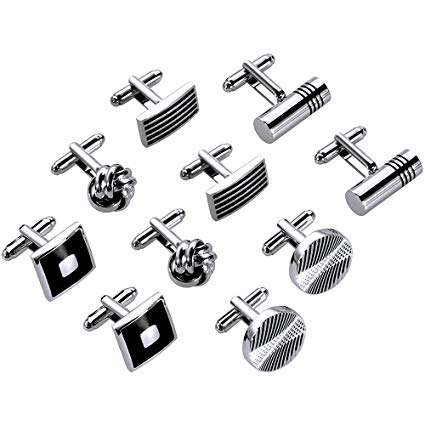 Lictin Men's Cufflinks Cuff Links for Men, Stainless Steel Classic Tone Cufflinks Black Striped Cuff Links Shirt Suit Cufflinks, 5 Pairs