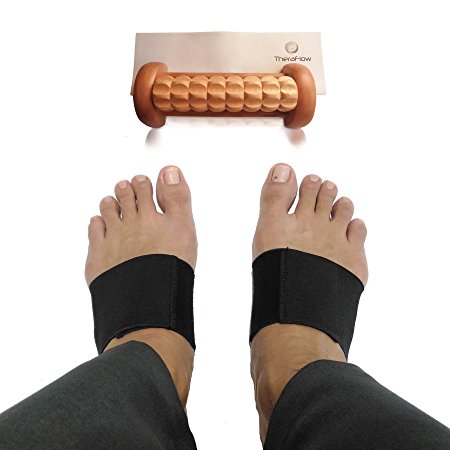 TheraFlow Plantar Fasciitis Foot Arch Compression Support & Foot Massager Roller - Insert Under Socks & Shoes - Pain Relief for High Arches & Flat Feet - Pair of Braces/ Sleeves   1 Foot Roller