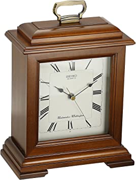 Seiko 12" Cherry Finish Solid Wood Case, Metal Handle with Chime Mantel Clock