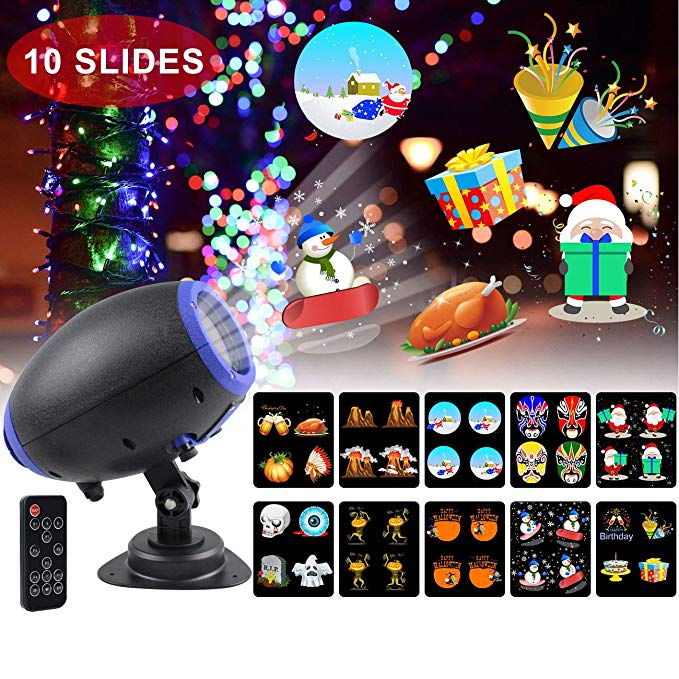 UOOYOO Christmas Projector Lights, 10 Slides Animated Projector Outdoor Light Waterproof Landscape Lighting for Halloween, Party, Thanks Giving, Birthday, with Wireless Remote