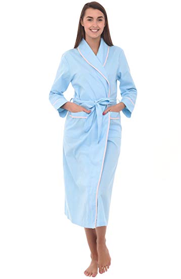 Alexander Del Rossa Women's Lightweight Cotton Kimono Robe, Summer Bathrobe