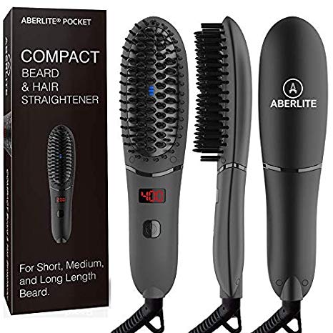 Aberlite Pocket - Compact Beard Straightener for Men - For All Beard Types - Beard Straightening Heat Brush Comb Ionic - For Home and Travel