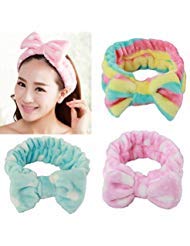 Fani 3 Pieces Women/Ladies Fashion Lovely/Cute Soft Carol Fleece Bowknot Bow Makeup Cosmetic Shower Elastic Hair Band Hairlace Headband 3 Colors Available (pink, blue and rainbow color)