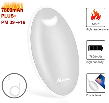 Rechargeable Hand Warmer, ancrown 2020 Updated 5200mAh Electric USB Pocket Size Double-sided Body Heater Portable Reusable with Power Bank Function for Indoor Use, Outdoor Hiking Camping