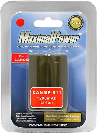 MaximalPower Replacement Li-ion Battery For Canon EOS 5D 40D 20D 30D 10D - Non-OEM Fully Decoded Batt for Digital Rebel, 1D, D60, 300D, D30, Kiss, Powershot G5, Pro 1, G2, G3, G6, G1, Pro90 is