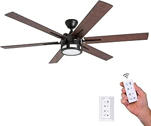 Honeywell Ceiling Fans Kaliza, 56 Inch Indoor Modern LED Ceiling Fan with Light and Remote Control, Dual Mounting Options, 6 Blades with Dual Finish, Reversible Motor - 51036-01 - (Bronze)