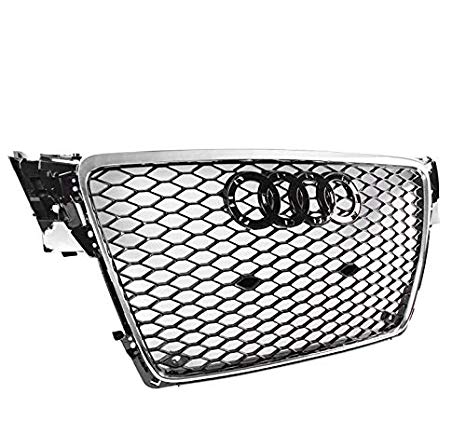 ZMAUTOPARTS 2009-2012 Audi A4 / S4 B8 8T RS5 Style Honeycomb Mesh Hex Grille Gloss Black with Chrome Trim