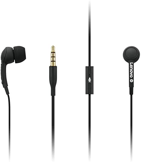 Lenovo 100 in-Ear Headphone, Wired, Microphone, Noise Isolating, 3 Ear Cup Sizes, Windows, Mac, Android, GXD0S50936, Black