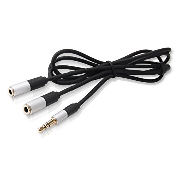 DTECH 5 Feet 3.5mm Male to 2 Female Stereo Audio Headphone Y Splitter Cable 5ft, Earphone Aux Jack Adapter Cord with Gold Plated Plug