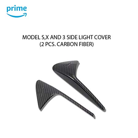 CoolKo Car Front Side Signal Turn Lamp Cover Trim Exterior Decoration Compatible with Model X, S, 3 [ 2 Pieces - Carbon Fiber Pattern ]