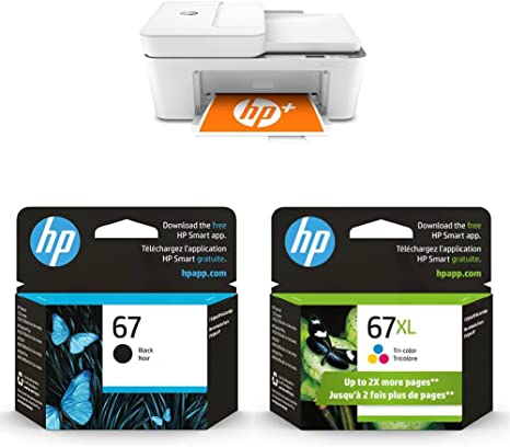 HP DeskJet 4155e Wireless Color All-in-One Printer & 67 Black Ink Cartridge | 3YM56AN & 67XL Tri-Color High-Yield Ink Cartridge | 3YM58AN