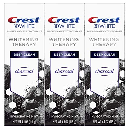 Crest 3d White Whitening Therapy Charcoal Deep Clean Fluoride Toothpaste, Invigorating Mint, 3 Count