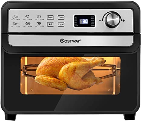 COSTWAY Air Fryer Toaster Oven, 12-in-1 Convection Airfryer Oven, with Timer, Temperature Control, 12 Functions with Toast, Bagel, Pizza, Bake, Broil, Cookies, Roast, Reheat, Defrost, Ferment, Air Fry, Dry Fruit, Countertop Cooking Oven, 9 Accessories, 23Qt Large Capacity, 1700W, Black