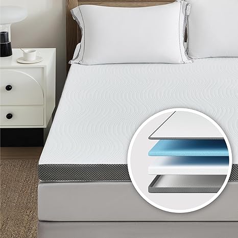 Degrees of Comfort 3 Inch Dual-Layer Memory Foam Mattress Topper for Back Pain Relief, 8cm Thickness Mattress Topper Double Bed with Anti-Slip Breathable Hypoallergic Cover Double Size 135x190x8cm