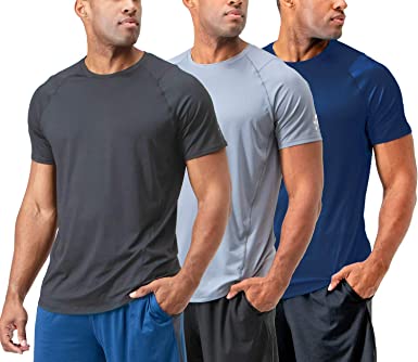 DEVOPS Men's 3-Pack Quick Dry Short Sleeve T-Shirt Sun Protection Running Athletic Workout Active Shirts