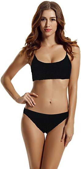 zeraca Women's Hipster Bottom Shirred Bralette Bikini Bathing Suits