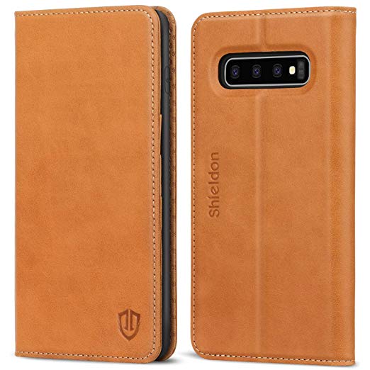 Galaxy S10 Plus Case, SHIELDON Galaxy S10  Plus Wallet Case, Genuine Leather Folio S10Plus Magnetic Cover [RFID Blocking] [Stand Feature] Card Slots Compatible with Galaxy S10 Plus (6.4" 2019) - Brown