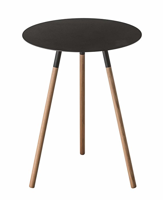 Wood & Steel Mid-Century Modern Round Side Table in Black Finish