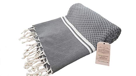 FOUTATEX Turkish Beach Towel, 100% Cotton Extra Large 39" X 78" Pestemal Sand Free Quick Drying Soft & Light Weight Great Towel for The Beach Pool Gym Travel & Outdoor (CAJOLINE Grey)