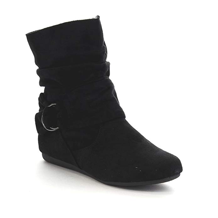 Forever Link Selena-58 Women's Fashion Mid Calf Flat Heel Side Zipper Slouch Boots