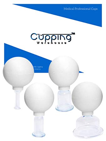 Cupping Warehouse Glass Facial 4 White Silicone Bulb- (1small 1medium 1 large, 1 xlarge) Suction Facial & Body Cupping Set