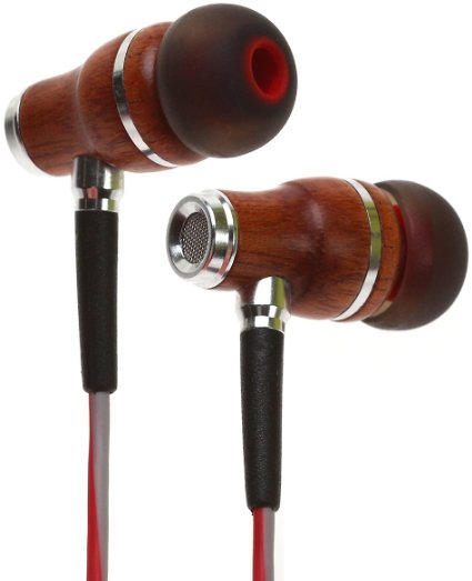 Symphonized NRG 30 Premium Wood In-ear Noise-isolating HeadphonesEarbudsEarphones with Mic and Volume Control Crimson Red and Hazy Gray