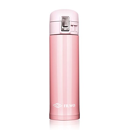 Insulated Travel Mug FILWO Stainless Steel Water Bottle Double Wall Vacuum Flasks,One-handed Open and Drink,Cold 24 Hrs / Hot 12 Hrs Perfect for Camping,Cycling,Gym,Sports-Water Bottle/Thermos-500ML (Pink)