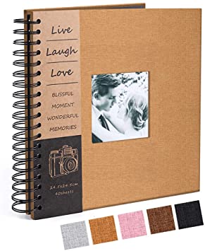 Adkwse 10 x 10 Inch DIY Scrapbook Photo Album, Hardcover 80 Pages Black Premium Thick Paper Scrapbooking Kits for Wedding and Anniversary Family Photo Album (Brown)