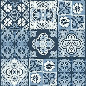 RoomMates RMK11650WP Marrakesh Blue Tile Peel and Stick Wallpaper