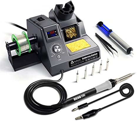 TOAUTO DS90 Soldering Station-°F & °C Dual Digital Display Soldering Iron Station Kit,90W Soldering Iron,302℉- 842℉ Temperature, Anti-Static Design & Grounding Wire, Auto Standby & Sleep,5 Solder Tips