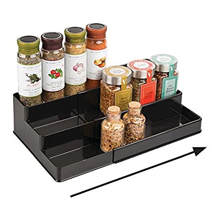 mDesign 3-Tier Expandable Spice Rack Cabinet Organizer for Kitchen - Black