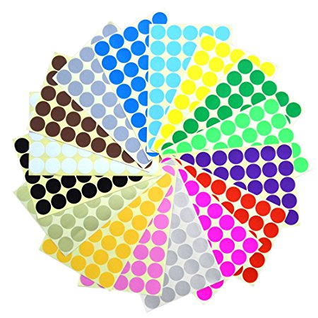 BronaGrand 16 Sheets 2.5 cm/1 Inch Round Dot Stickers Color Coding Labels, 16 Different Colors Dot Labels