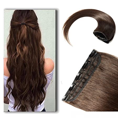 24 Inch Clip in Extensions 100% Remy Human Hair 60g One-piece 5 Clips Long Straight Hair Extensions for Women Wide Weft Soft Silky Balayage #2 Dark Brown