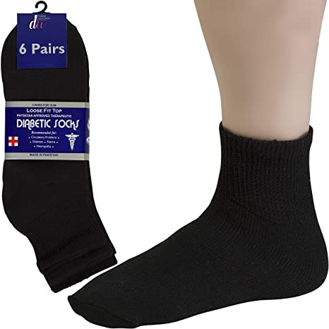 Debra Weitzner Mens Womens Diabetic Socks - Ankle Length - Cotton - Black, White or Grey - 6 Pairs