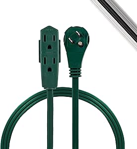 GE 3-Outlet Flat Extension Cord 3 Ft Grounded Extension Cord with Multiple Outlets 3 Prong Outlet Extender Flat Plug Power Strip Indoor Extension Cord 16 Gauge UL Listed Green 70851