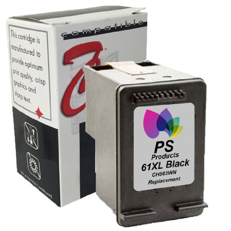 PS ProductsTM Remanufactured Ink Cartridge Replacement for HP 61XL High-Yield CH563WN (1 Black) (Show Accurate Ink Levels)