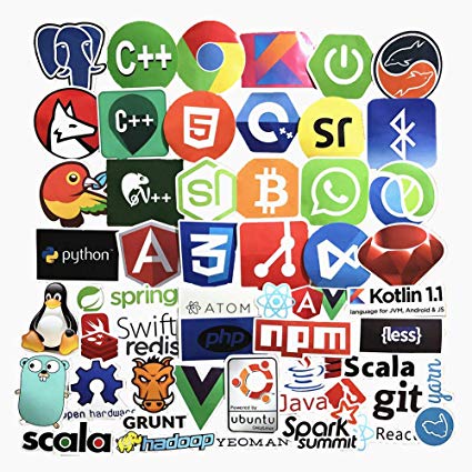 Jasion 50-Pcs Developer Programming Stickers Internet Software Logo Decals for Developers Hackers Engineers Geeks Coders