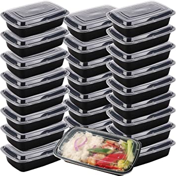 25 Pack SUNYAO Meal Prep Containers - Single 1 Compartment Food Containers - Bento Lunch Boxes with Lids, FDA Approved & BPA Free, Stackable & Reusable, Dishwasher/Microwave/Freezer Safe, 28 oz