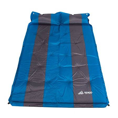 SEMOO Double 2 Person Camping Sleeping Mat/Pad/Mattress ,Quick Flow Valve, Water Repellent Coating, with Inflatable Pillow, 190T Polyester