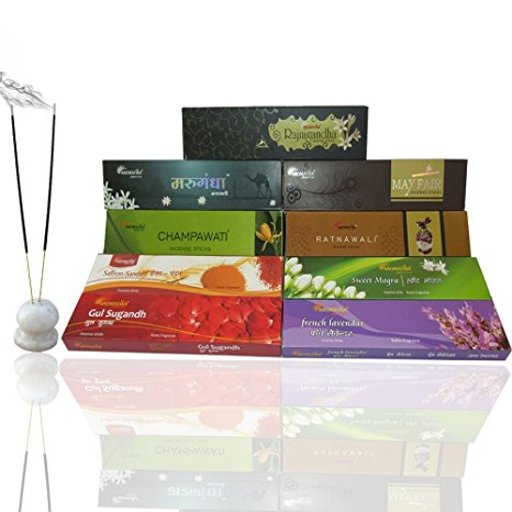 Aromatika® Perfumed Incense Sticks (Agarbatti) Trial Combo Pack Of 9 - Saffron Sandal, French Lavendar, Gul Sugandh, Sweet Mogra, May Fair, Marugandha, Ratnawali, Rajnigandha And Champawati