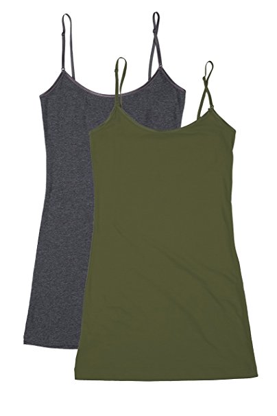 Bozzolo 2 or 4 Pack Women's Junior and Plus Adjustable Spaghetti Strap Long Tank Top