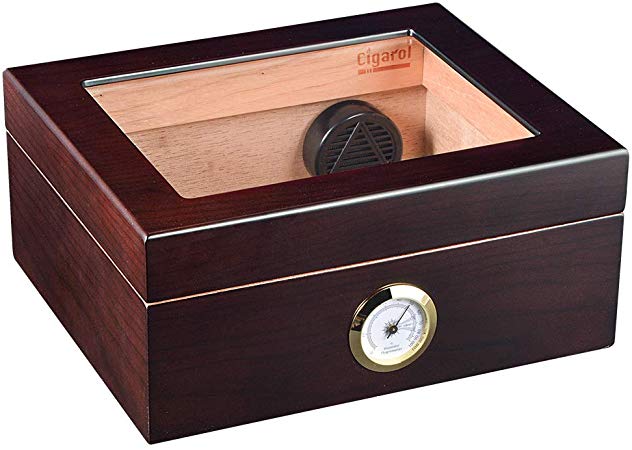 Volenx Desktop Cigar Humidor, Wooden Travel Humidor for Cigars with Hygrometer and Humidifier Holds 25-50 Cigars …