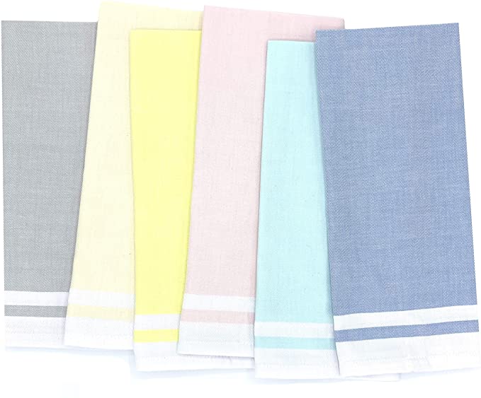 The Accented Co. Kitchen Towels, Set of 6 - Egyptian Cotton Dish Towels - Absorbent, Fast Drying, Soft Tea Towel Set with Hanging Loop (28x18 in, Assorted)