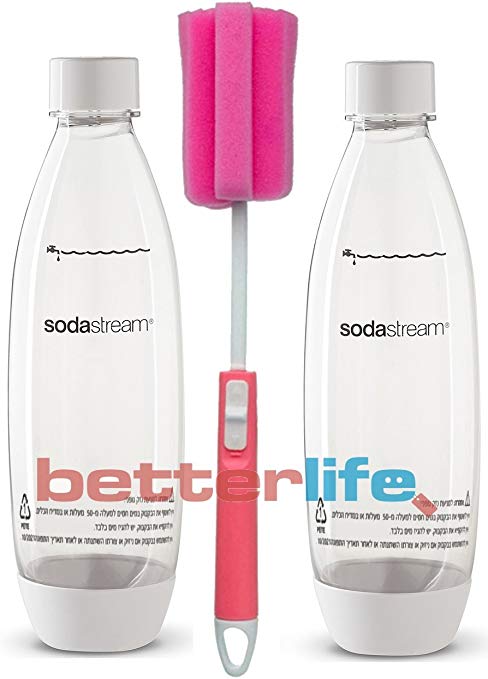 Sodastream 2 Pack White Source Bottles Bundle with Kidscare Extendable Brush Soda Stream